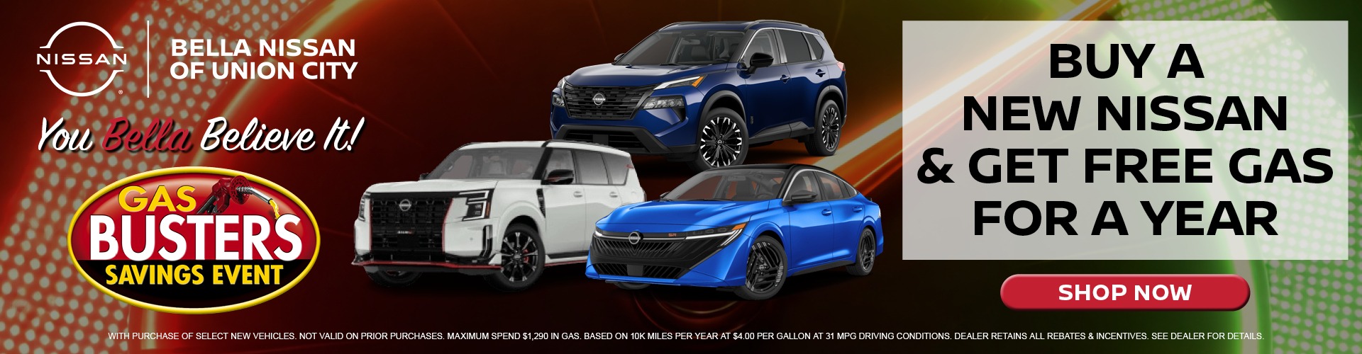 Buy a New Nissan and Get Free Gas for a Year! Now at Bella Nissan of Union City